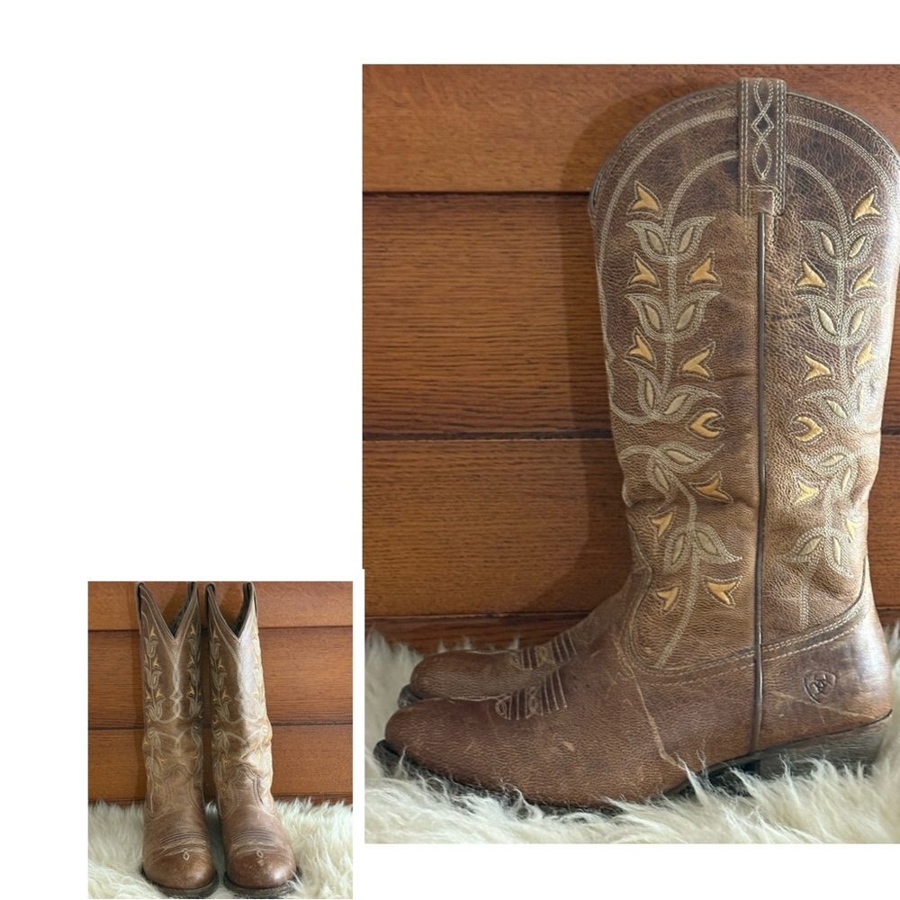 Ariat ‘Circuit Rosewood’ Light Brown Western Cowboy Boots with Floral Embroidery - Picture 8 of 8